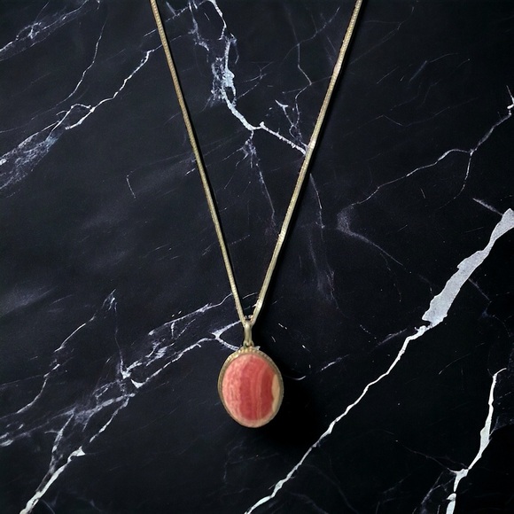 Vtg Sterling Silver & 59 Ct Rhodochrosite Cab Pendant Italian Chain Necklace 24” - Picture 1 of 13